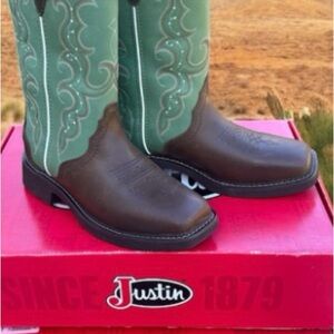 NWT iJustin Raya Women’s Turquoise And Brown Leather Cowboy Boots 9B